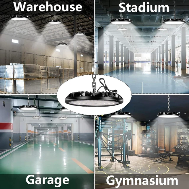 Alt view image 7 of 7 - loyal LED High Bay Shop Lights: UFO Dimmable Commercial Lighting 6000K - for Warehouse Garage Workshop Gym with US Plug Cable
