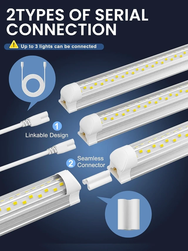 Alt view image 4 of 7 - 4FT LED Shop Light, 50W 7500LM 6000K Daylight, V-Shape Linkable Shop Lights with Plug, T8 Integrated 4 Foot Tube Light Fixture, Clear Cover High Output for Garage Workshop Warehouse Basement, 10-Pack