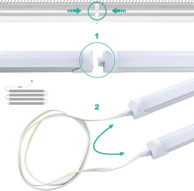 Alt view image 4 of 7 - 6 Pack LED T8 Shop Light, 4FT 24W 6000K Daylight White Linkable LED Integrated Tube Lights with Milky Cover, Bar Lights for Garage,Workshop,Workbench with On/Off Plug Cord