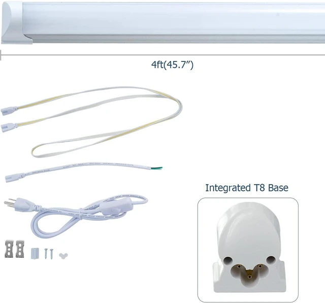 Alt view image 5 of 7 - 6 Pack LED T8 Shop Light, 4FT 24W 6000K Daylight White Linkable LED Integrated Tube Lights with Milky Cover, Bar Lights for Garage,Workshop,Workbench with On/Off Plug Cord