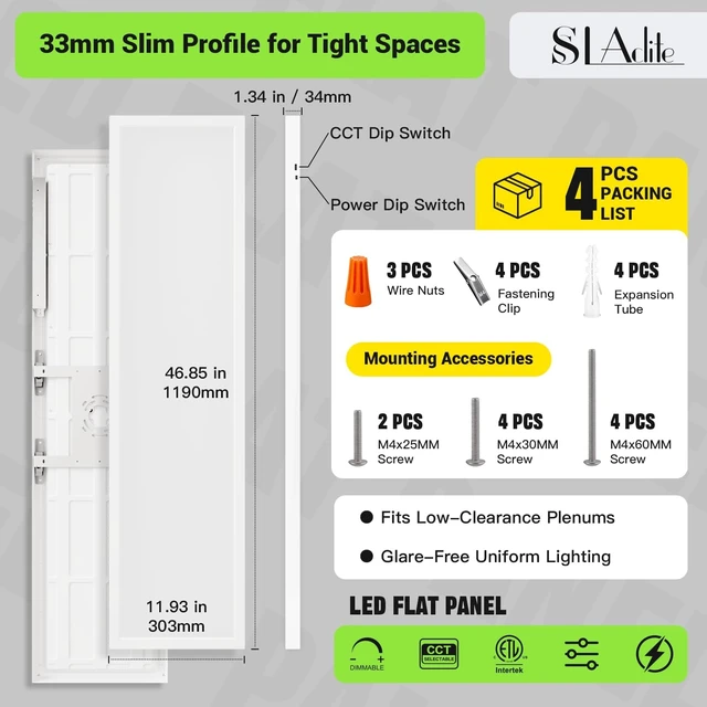Alt view image 6 of 7 - 1x4 LED Flat Panel Light,24W/30W/40W Surface Mount Ceiling Light for Office