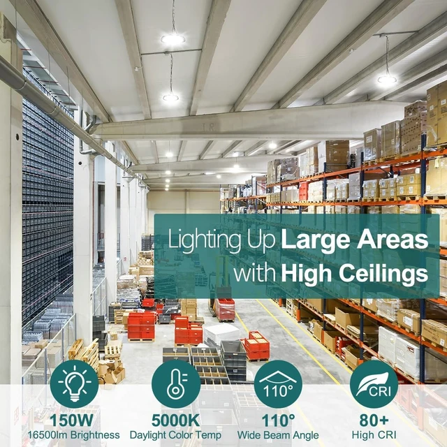 Alt view image 2 of 7 - kadision 150W LED High Bay Light, 21000LM, 5000K Daylight, Glass Lens