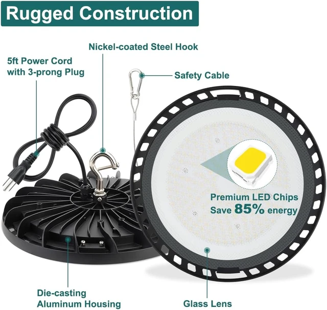 Alt view image 3 of 7 - kadision 150W LED High Bay Light, 21000LM, 5000K Daylight, Glass Lens