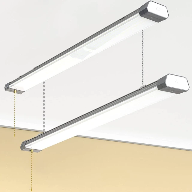 Main image of 120W LED Shop Light Linkable, 15600 LM 5000K Linear High Bay/Low Bay Lighting Fixture 120V with US Plug Cable, Pull Chain for Garage Workshops Basements Hanging or FlushMount - 2 Pack ETL Listed