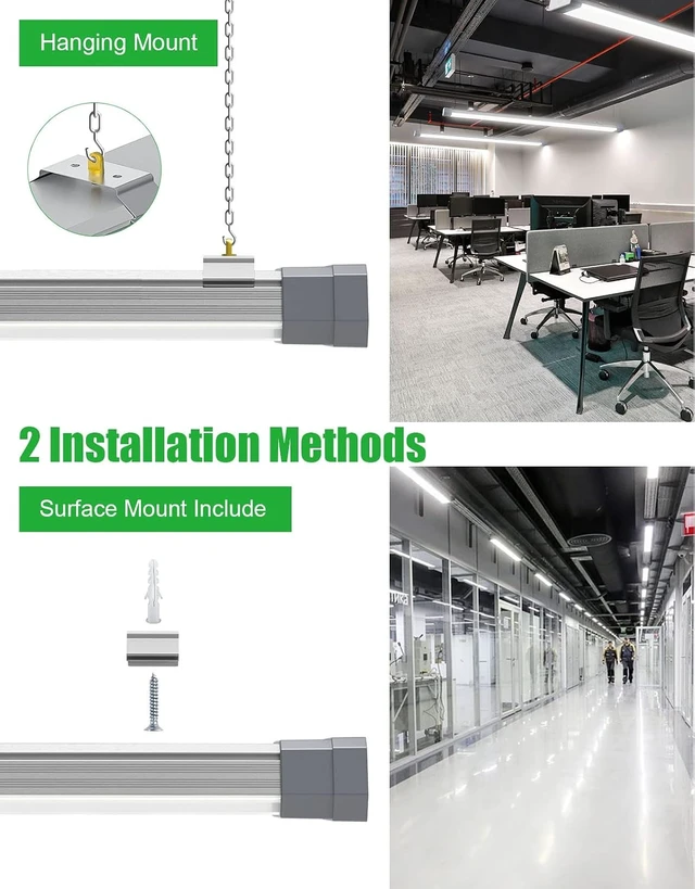 Alt view image 2 of 7 - 120W LED Shop Light Linkable, 15600 LM 5000K Linear High Bay/Low Bay Lighting Fixture 120V with US Plug Cable, Pull Chain for Garage Workshops Basements Hanging or FlushMount - 2 Pack ETL Listed