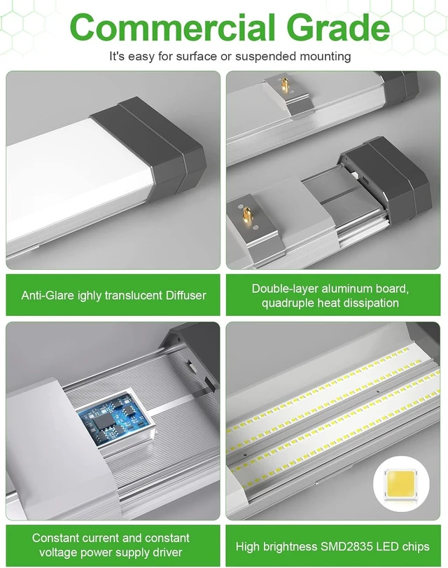 Alt view image 4 of 7 - 120W LED Shop Light Linkable, 15600 LM 5000K Linear High Bay/Low Bay Lighting Fixture 120V with US Plug Cable, Pull Chain for Garage Workshops Basements Hanging or FlushMount - 2 Pack ETL Listed