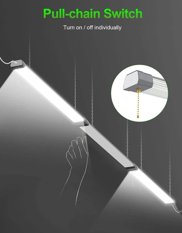 Alt view image 5 of 7 - 120W LED Shop Light Linkable, 15600 LM 5000K Linear High Bay/Low Bay Lighting Fixture 120V with US Plug Cable, Pull Chain for Garage Workshops Basements Hanging or FlushMount - 2 Pack ETL Listed