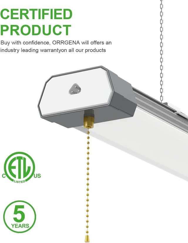 Alt view image 6 of 7 - 120W LED Shop Light Linkable, 15600 LM 5000K Linear High Bay/Low Bay Lighting Fixture 120V with US Plug Cable, Pull Chain for Garage Workshops Basements Hanging or FlushMount - 2 Pack ETL Listed