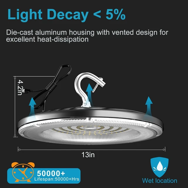 Alt view image 6 of 7 - Lightdot 200W LED High Bay Lights, 5Pack Plug and Play High Bay LED Lights