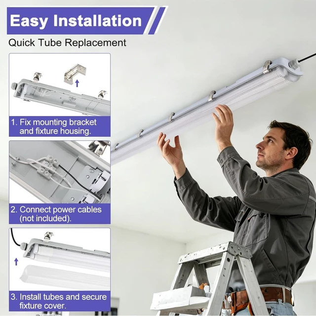 Alt view image 6 of 7 - 4FT LED Vapor Tight Light Fixtures 6Pack, Clear Cover, 40W 5600LM