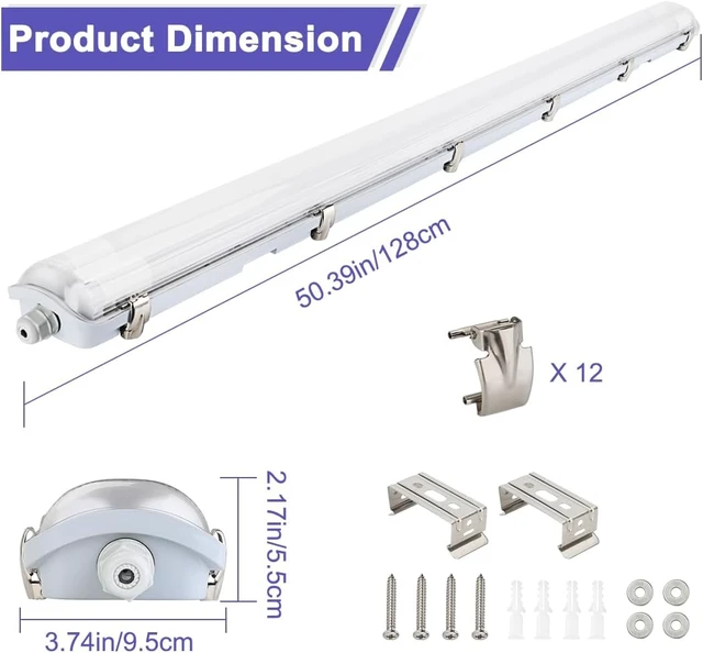 Alt view image 7 of 7 - 4FT LED Vapor Tight Light Fixtures 6Pack, Clear Cover, 40W 5600LM