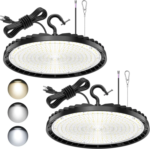 Main image of 2 Pack 150W LED High Bay Light, LED UFO Shop Lights AC100-277V Black