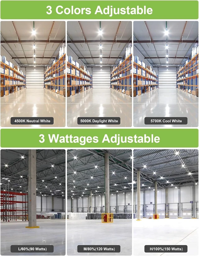 Alt view image 2 of 7 - 2 Pack 150W LED High Bay Light, LED UFO Shop Lights AC100-277V Black