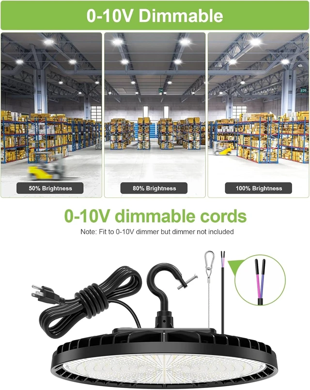 Alt view image 3 of 7 - 2 Pack 150W LED High Bay Light, LED UFO Shop Lights AC100-277V Black