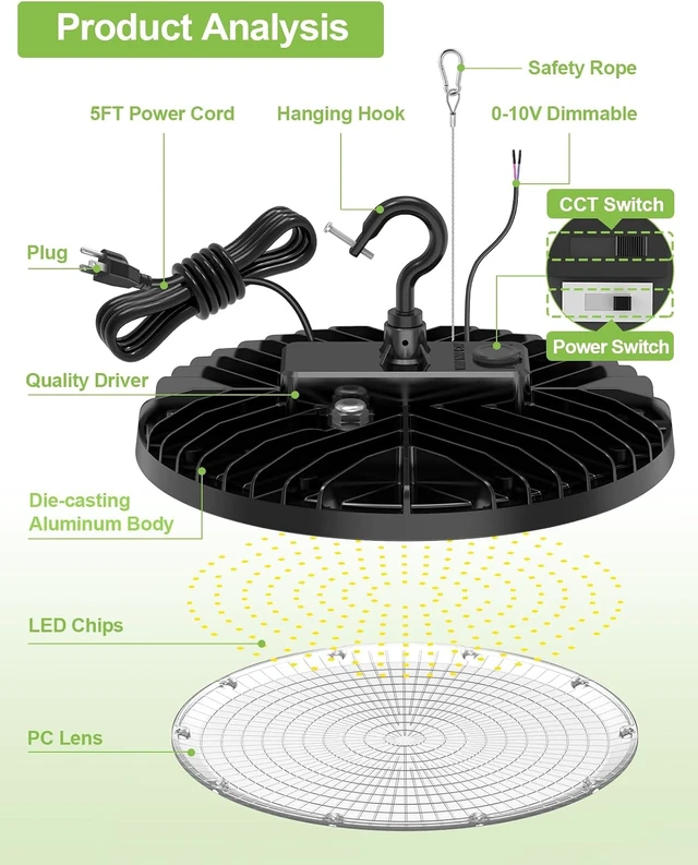 Alt view image 6 of 7 - 2 Pack 150W LED High Bay Light, LED UFO Shop Lights AC100-277V Black