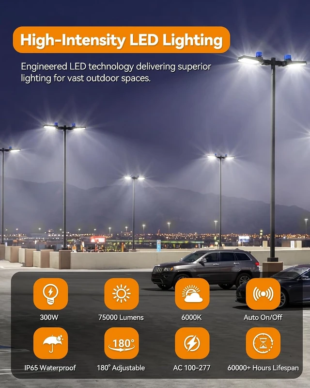 Alt view image 2 of 7 - AIKVSXER 300W LED Parking Lot Light Dusk to Dawn Photocell 6000K 75000LM
