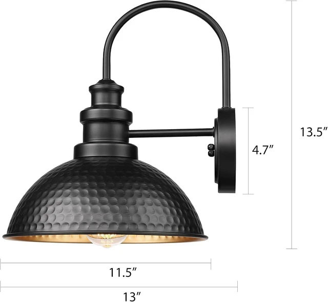 Alt view image 3 of 7 - Outdoor Barn Lights,11.5 Inch Farmhouse Exterior Wall Sconce, Black, 2 Pack