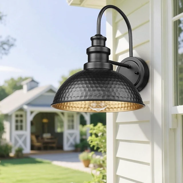 Alt view image 2 of 7 - Outdoor Barn Lights,11.5 Inch Farmhouse Exterior Wall Sconce, Black, 2 Pack