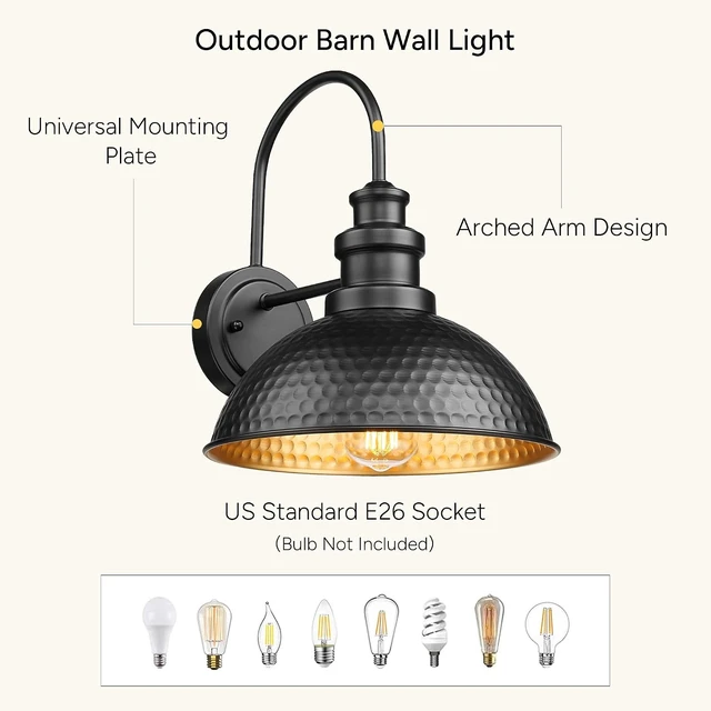 Alt view image 5 of 7 - Outdoor Barn Lights,11.5 Inch Farmhouse Exterior Wall Sconce, Black, 2 Pack