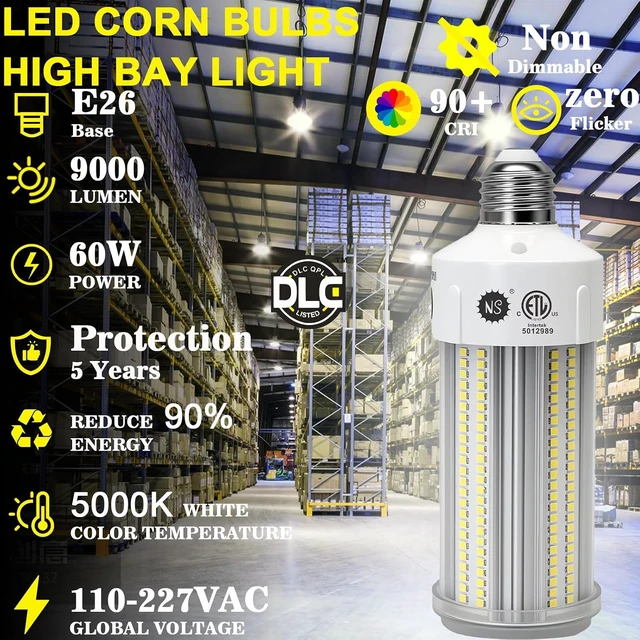 Alt view image 3 of 7 - NS LED Corn Light Bulbs 9000 Lumens Super Bright (600W Equivalent), A19 60W E26 5000K Daylight, Energy Saving 90%, Non-Dimmable (1-Set)-for Home Workshop