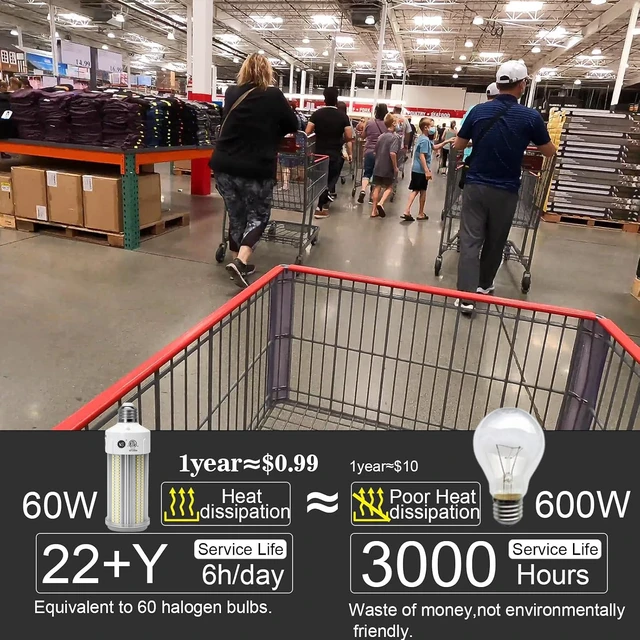 Alt view image 4 of 7 - NS LED Corn Light Bulbs 9000 Lumens Super Bright (600W Equivalent), A19 60W E26 5000K Daylight, Energy Saving 90%, Non-Dimmable (1-Set)-for Home Workshop