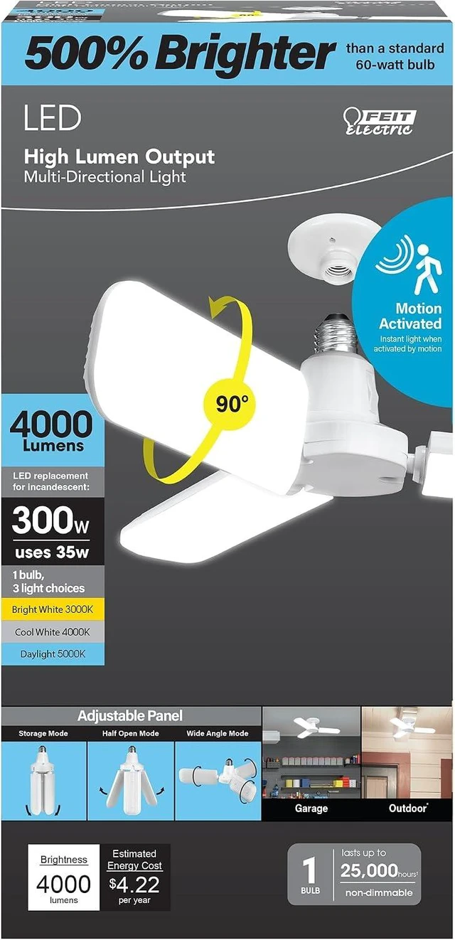 Main image of Feit Electric LED Garage Light, Multiple Adjustable Panels, E26 Base, Ideal for Garage, Workshop, Shed, 25,000-Hour Lifetime