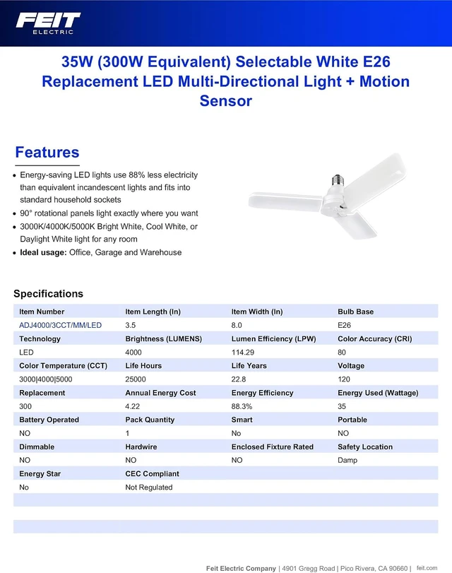 Alt view image 2 of 7 - Feit Electric LED Garage Light, Multiple Adjustable Panels, E26 Base, Ideal for Garage, Workshop, Shed, 25,000-Hour Lifetime