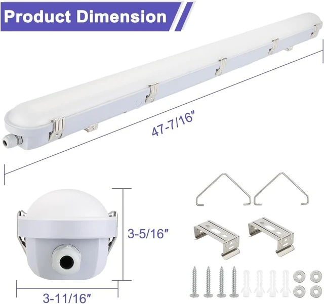 Alt view image 7 of 7 - 4FT LED Vapor Tight Lights 6Pack, 60/50/40W, 40/50/6500K Adjustable