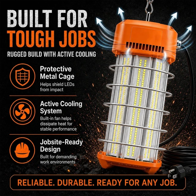 Alt view image 5 of 7 - NS LED Temporary Work Light 150W, 24,750LM 5000K Construction Light, Linkable Up to 5 Lights, IP64 IK07 Portable Jobsite Lighting for Garage, Workshop, Warehouse