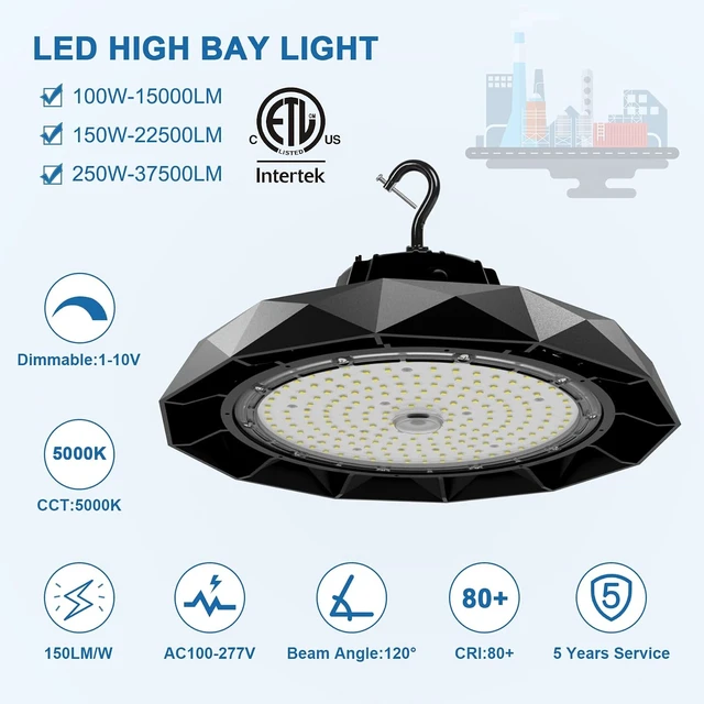 Alt view image 2 of 7 - UFO LED High Bay Light 150W 5000K High Bay Led Shop Lights for warehouse