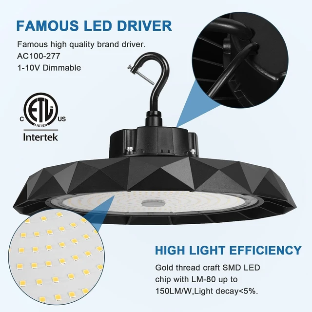 Alt view image 5 of 7 - UFO LED High Bay Light 150W 5000K High Bay Led Shop Lights for warehouse