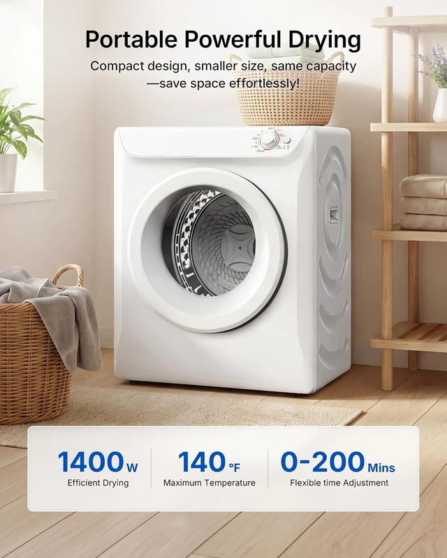 Alt view image 3 of 7 - 3.5 Cu. Ft. Portable Clothes Dryer for Laundry