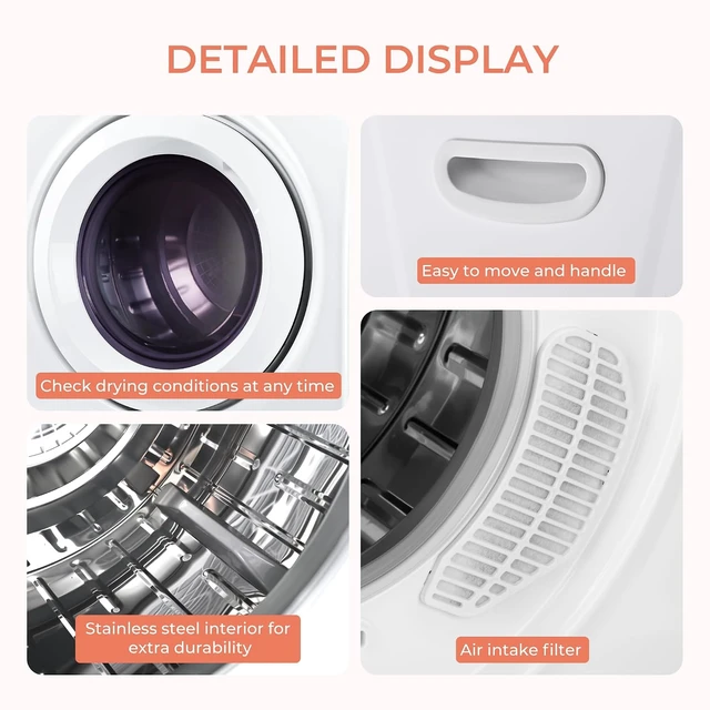 Alt view image 4 of 7 - Euhomy 2.65 Cu. Ft. Portable Dryer for Clothes, 1400W Dryer with LCD Panel