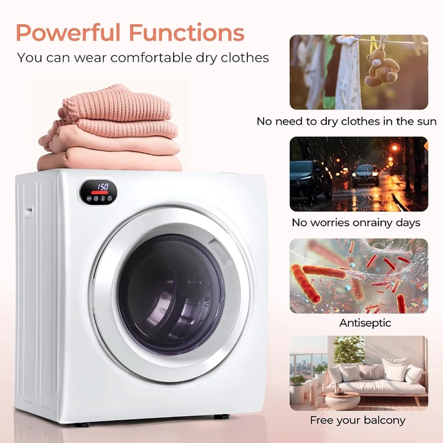 Alt view image 5 of 7 - Euhomy 2.65 Cu. Ft. Portable Dryer for Clothes, 1400W Dryer with LCD Panel