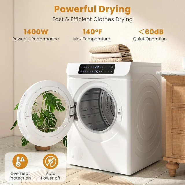 Alt view image 4 of 7 - Auertech 3.6 CU. FT Clothes Dryer, Large Capacity Laundry Dryer with 12 Drying Modes & Stainless Steel Tub, Dryer Machine, Electric Dryer with LED Control for Busy Family Home, White
