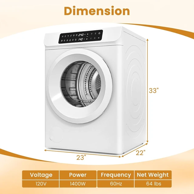 Alt view image 6 of 7 - Auertech 3.6 CU. FT Clothes Dryer, Large Capacity Laundry Dryer with 12 Drying Modes & Stainless Steel Tub, Dryer Machine, Electric Dryer with LED Control for Busy Family Home, White