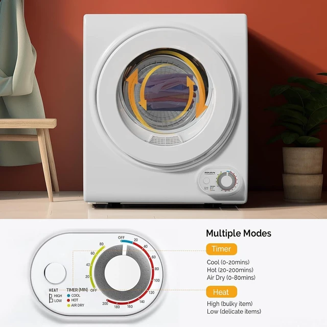 Alt view image 4 of 6 - ROVSUN 110V Portable Clothes Dryer, High End Laundry Front Load Tumble Dryer Machine with Stainless Steel Tub & Simple Control Knob for Apartment, Dorm-850W, White