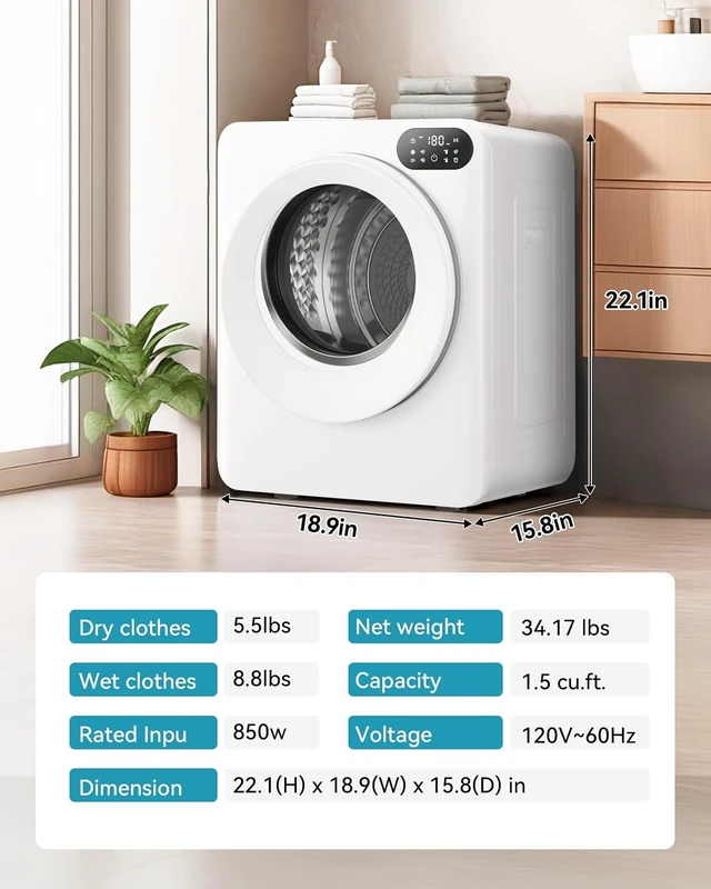 Alt view image 3 of 6 - 1.5 Cu. Ft. Protable Clothes Dryers with LED Control