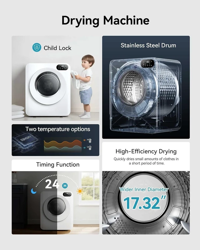 Alt view image 4 of 6 - 1.5 Cu. Ft. Protable Clothes Dryers with LED Control