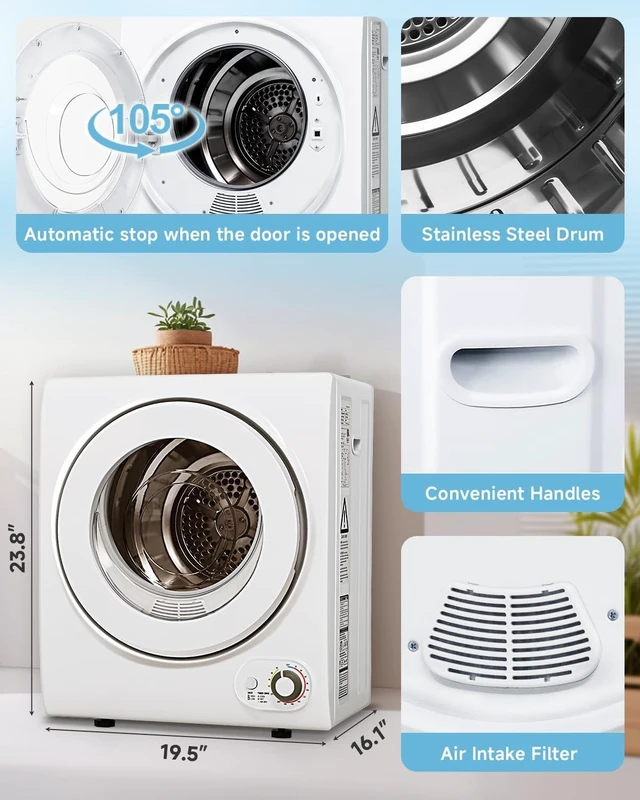 Alt view image 5 of 7 - Feelfunn 850W Portable Clothes Dryer with 4 Automatic Drying Modes