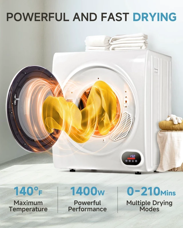 Alt view image 2 of 7 - Feelfunn 3.5 Cu. Ft. Portable Clothes Dryer, 1500W Front Load