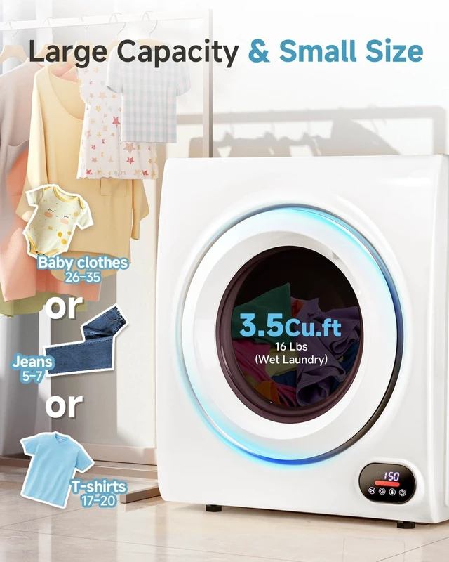 Alt view image 3 of 7 - Feelfunn 3.5 Cu. Ft. Portable Clothes Dryer, 1500W Front Load