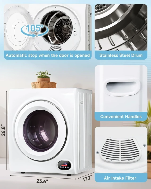 Alt view image 5 of 7 - Feelfunn 3.5 Cu. Ft. Portable Clothes Dryer, 1500W Front Load