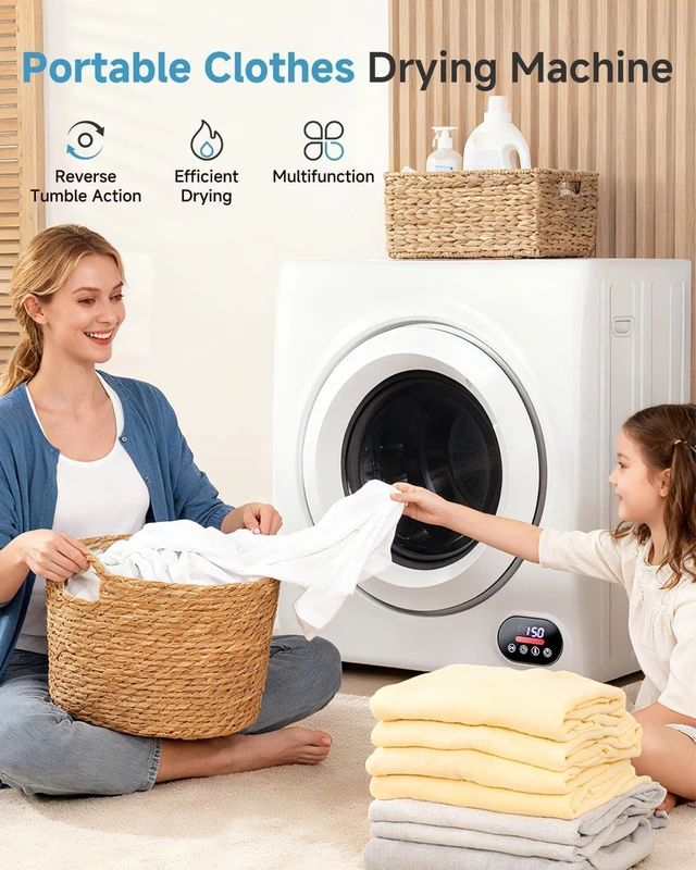 Alt view image 7 of 7 - Feelfunn 3.5 Cu. Ft. Portable Clothes Dryer, 1500W Front Load