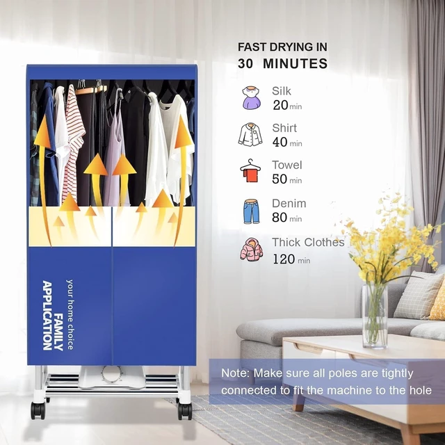 Alt view image 5 of 7 - Clothes Dryer, Portable Drying Machine with Timer, 60inch Laundry Drying Wardrobe with Large Capacity, Electric Dryer/Rack for Home | Appartments (Blue TL6)