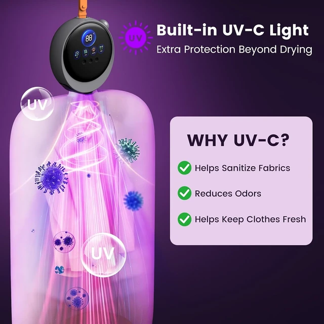 Alt view image 7 of 7 - Portable Clothes Dryer with Built-in UV LED,6 Drying Modules,Grey