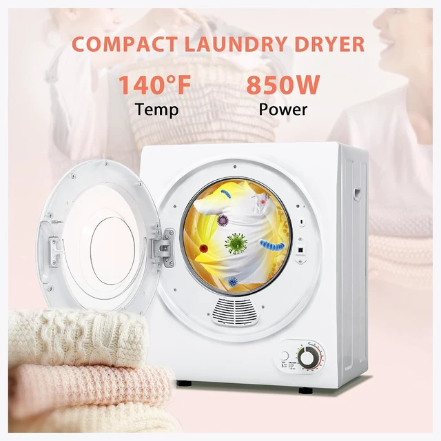 Alt view image 3 of 7 - Euhomy Portable Clothes Dryer for Laundry, 1.5 Cu. Ft. Small Portable Dryers for Clothes, 120V Electric Dryer with Stainless Steel Drum, 850W Dryer Machine for Apartments, White