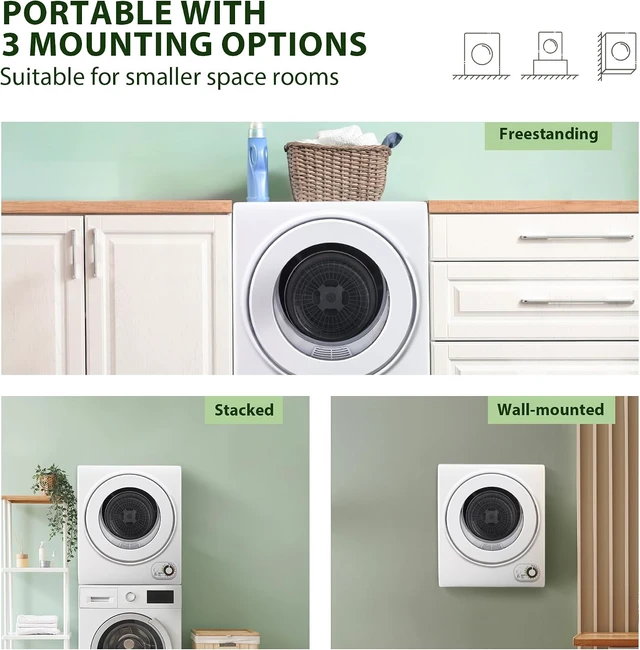 Alt view image 5 of 7 - Euhomy Portable Clothes Dryer for Laundry, 1.5 Cu. Ft. Small Portable Dryers for Clothes, 120V Electric Dryer with Stainless Steel Drum, 850W Dryer Machine for Apartments, White