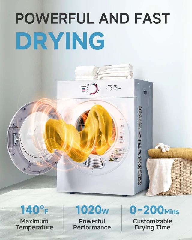 Alt view image 2 of 7 - Feelfunn 1020W Portable Clothes Dryer with 4 Automatic Drying Modes