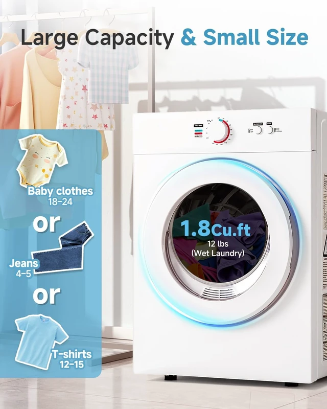 Alt view image 4 of 7 - Feelfunn 1020W Portable Clothes Dryer with 4 Automatic Drying Modes
